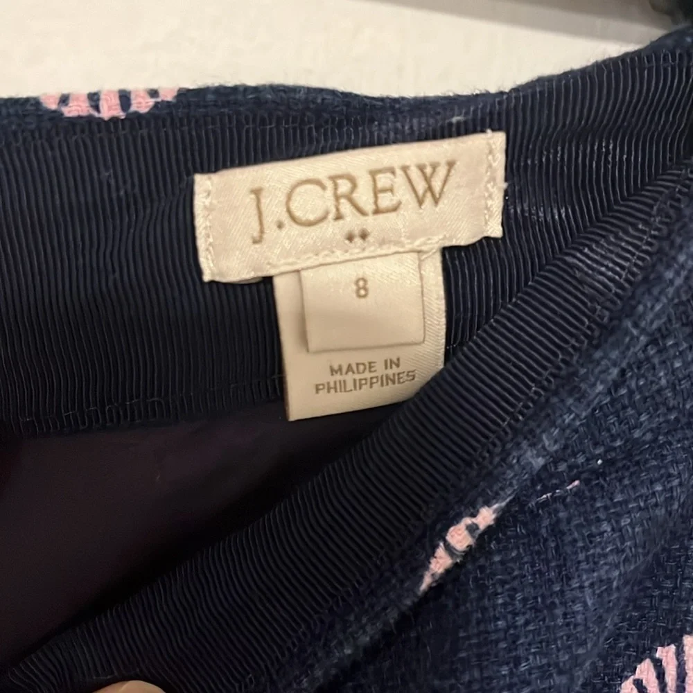 J Crew Cotton Textured Navy/Pink Mini Skirt Seashell Print 8